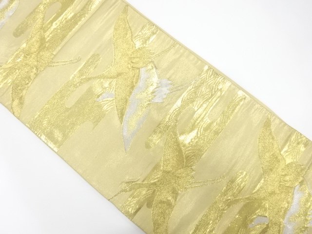 アンティーク　ヱ霞に鶴模様織り出し袋帯（材料）